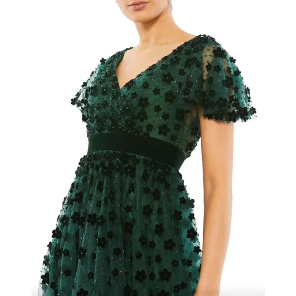 MAC DUGGAL Dress Size 14 Evening Gown New Green Midi Fit Flare Butterfly Velvet - Picture 6 of 7